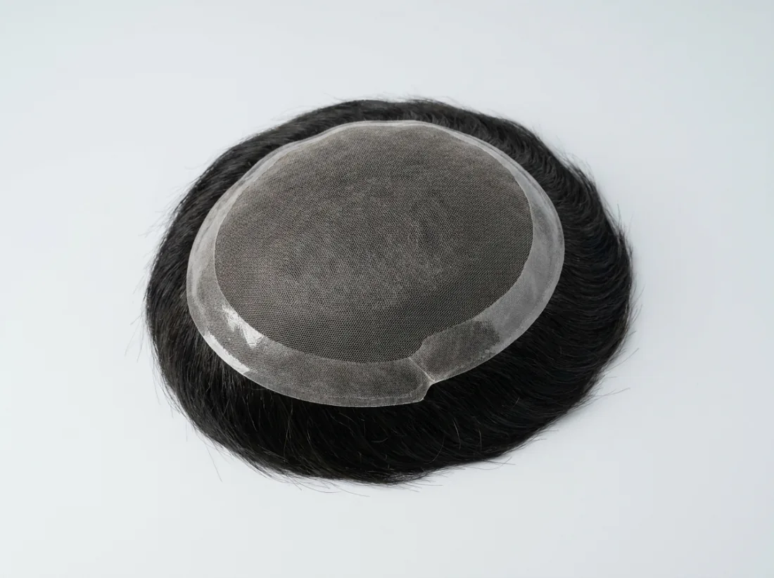 Monofilament-base men's toupee with natural black human hair