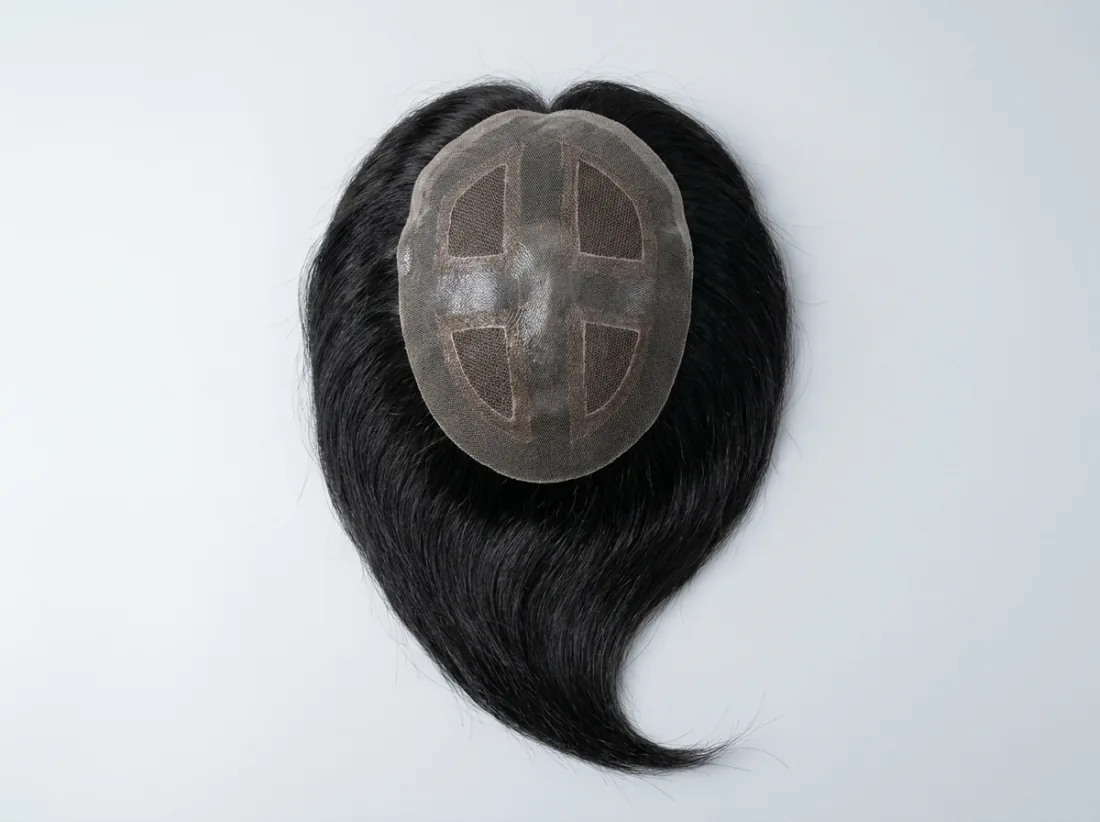 Thin skin and Swiss lace four-part men's toupee